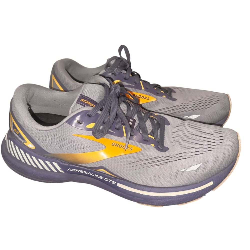 Brooks Adrenaline GTS 23 Running Shoes Gray Blue Yellow Mens 9.5 Sneakers Used